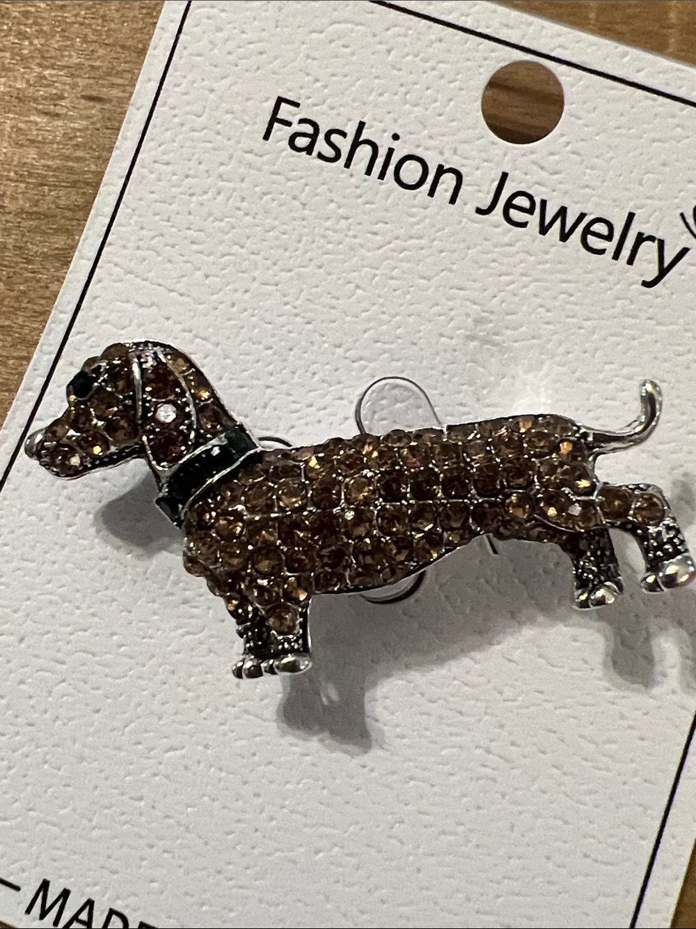 3/$18 Fashion Jewelry Brown Rhinestone Dachshund Brooch Lot 226